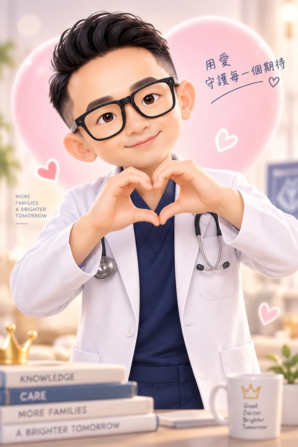 小王子醫師雙手比出愛心:用愛守護每一個期待