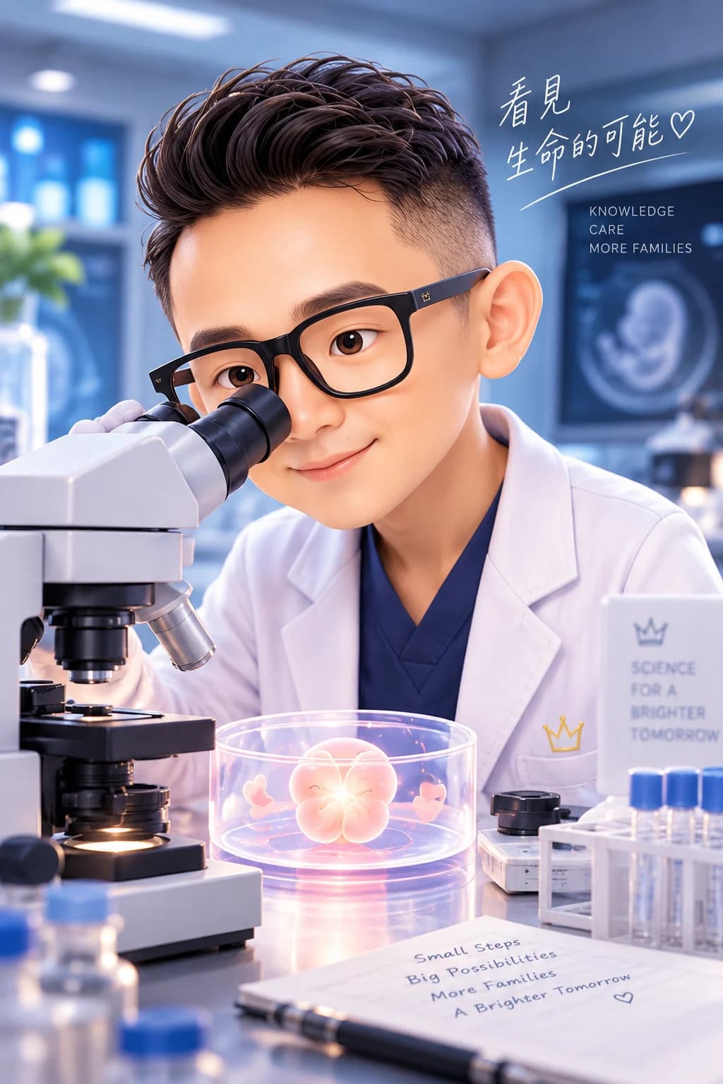 小王子醫師在實驗室用顯微鏡觀察胚胎:看見生命的可能
